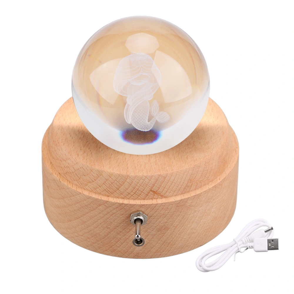 3D Crystal Ball Music Box Rotating Wooden Base Colorful Small Night Lamp Gift for Girls Women Mermaid