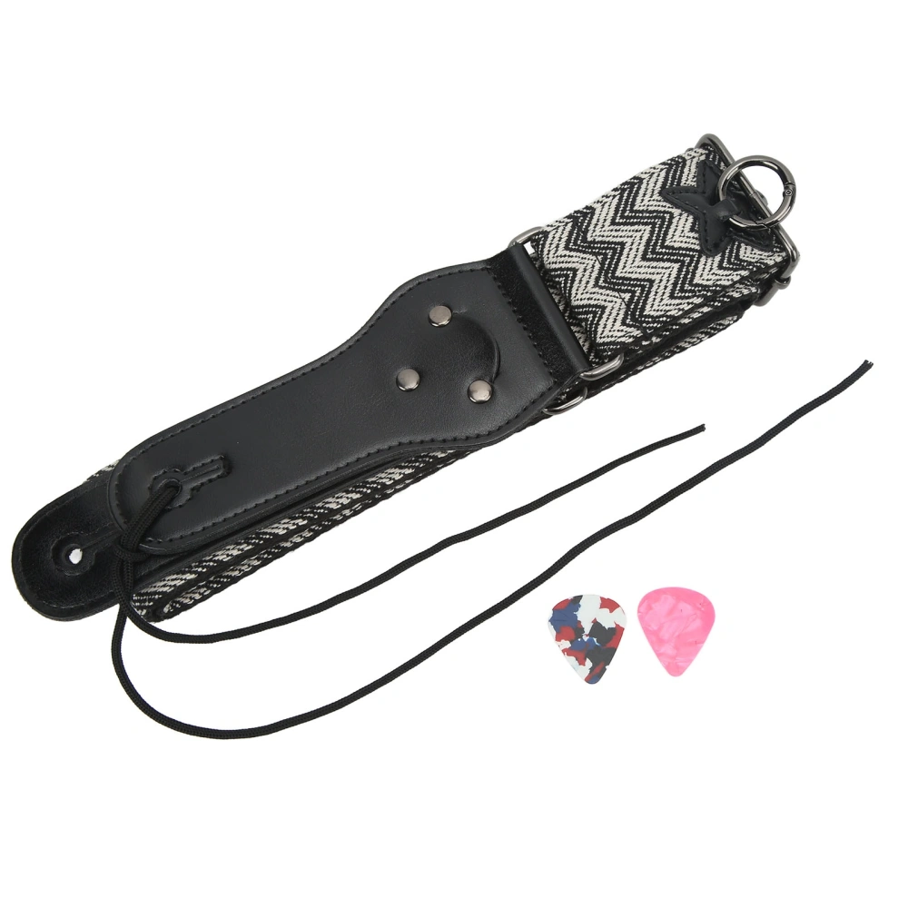 Guitar Strap Comfortable Easy Installation Portable Fully Fix Accessories with Guitar Picks Black White Waves