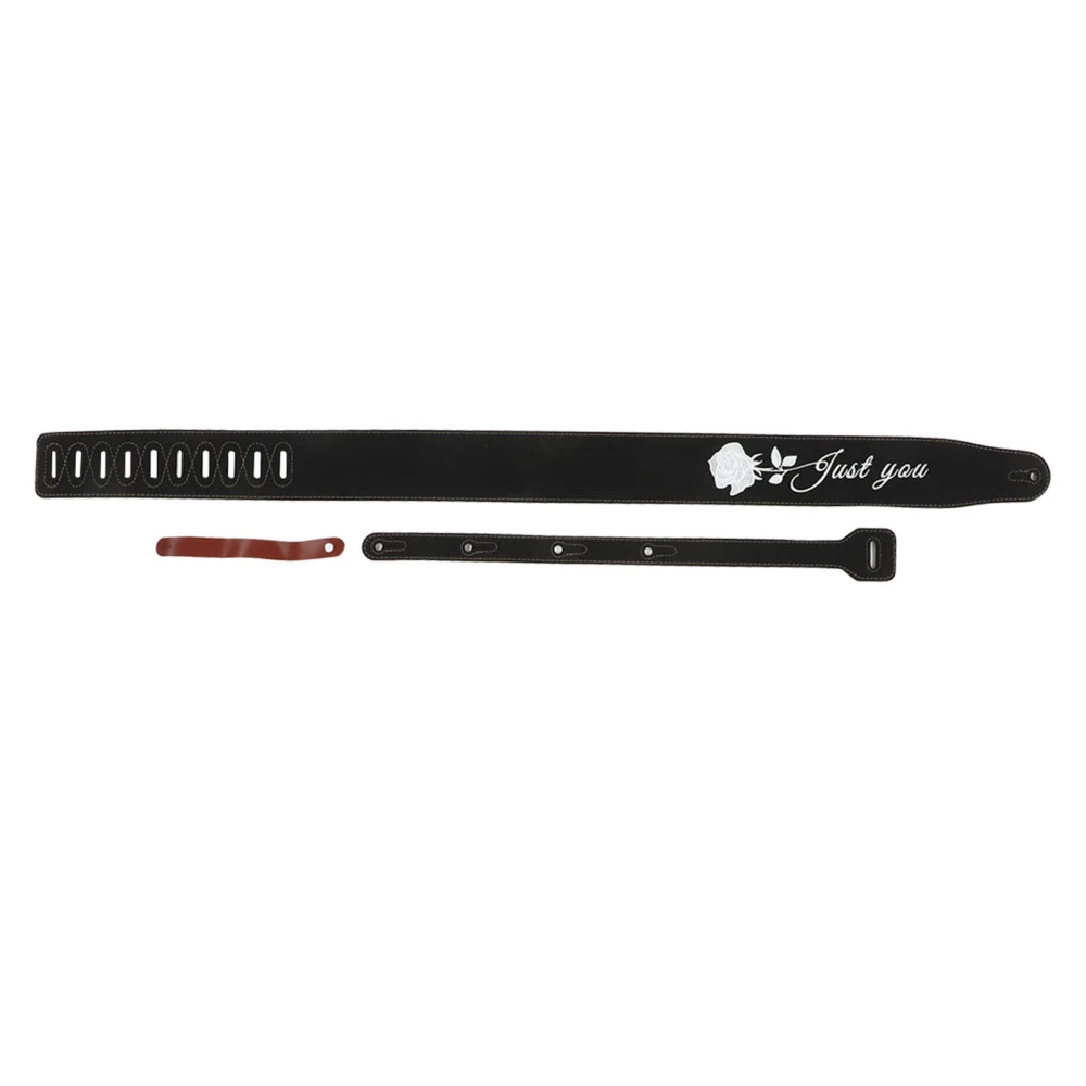 Guitar Strap Nubuck Adjustable Leather Strap for Bass Electric and Acoustic Guitar Black Rose Embroidery