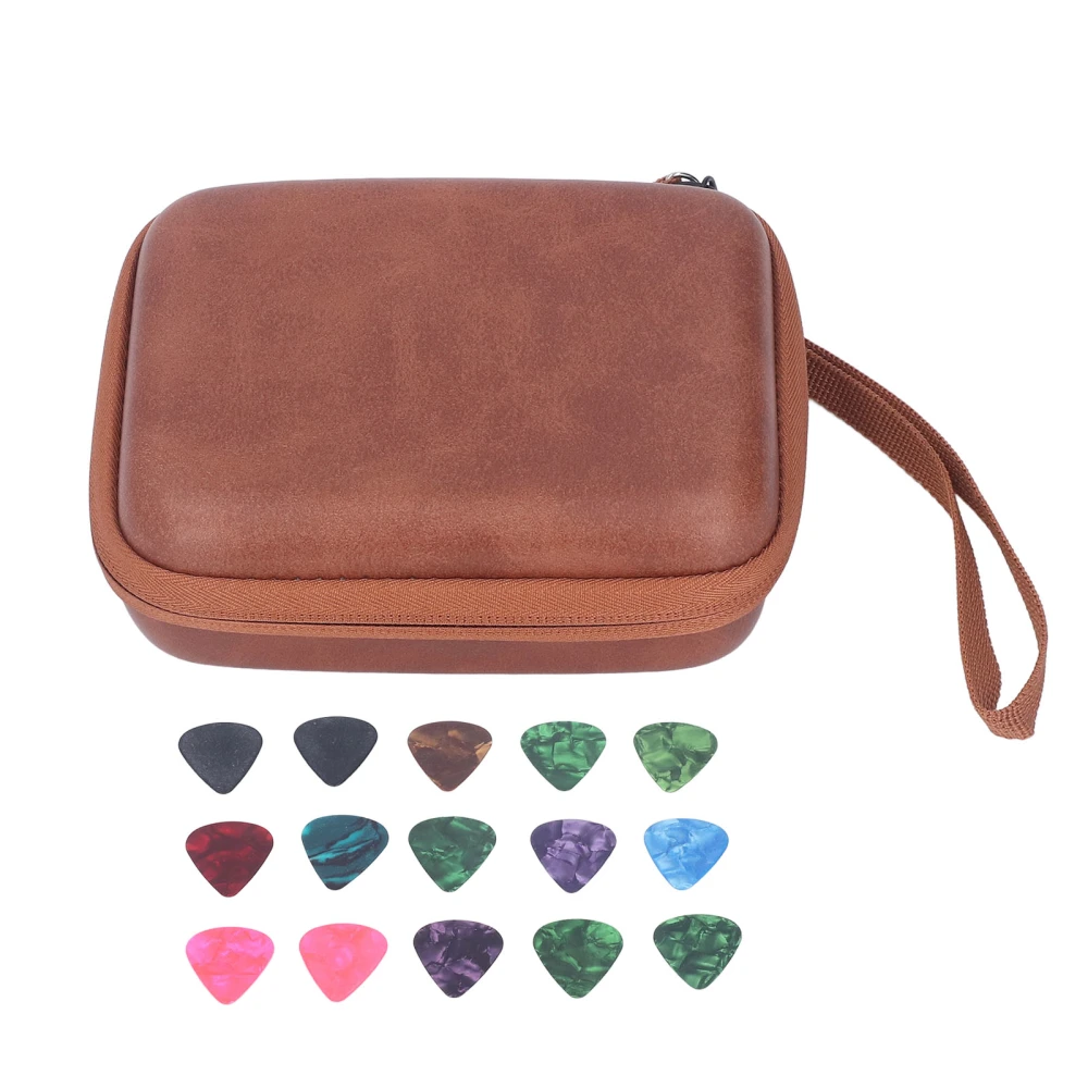 Guitar Pick Bag Set Celluloid Picks Storage Pouch Holder Case PU Leather for Instrument Accessories Brown