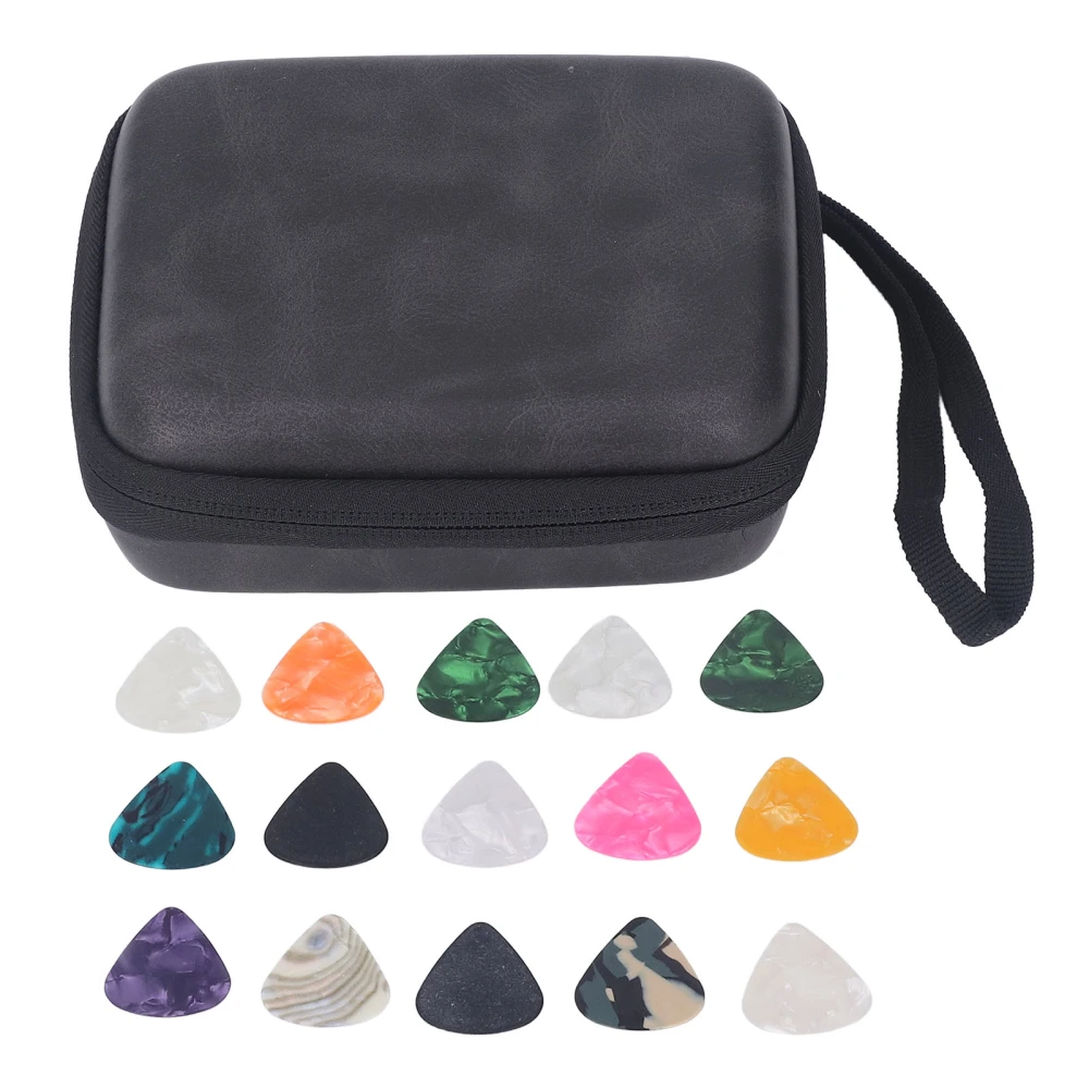 Guitar Pick Bag Set Celluloid Picks Storage Pouch Holder Case PU Leather for Instrument Accessories Black