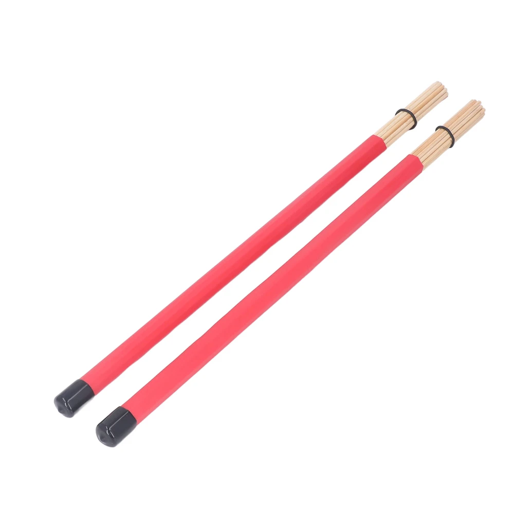 2Pcs Drum Brush Drumstick Stick Mallet Bamboo Percussion Tool Instrument Accessory Set Kit Red