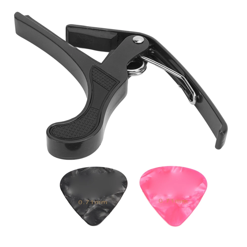 Guitar Capo Alloy Quick Release Electric Guitar Capo Set with 2PCS Guitar Picks for Banjo Mandolin Black