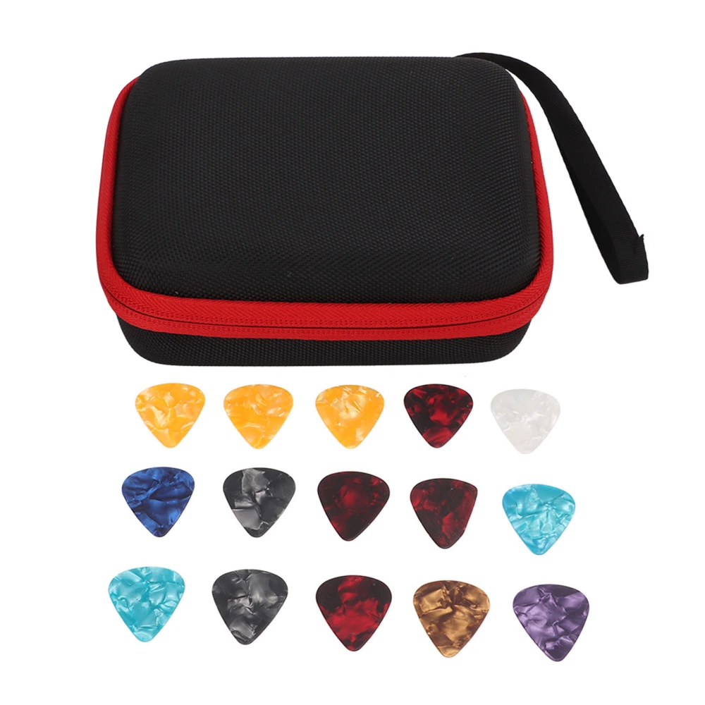 Guitar Pick Bag Set Large Space Waterproof Good Protection EVA Cloth Storage Holder Case with 15 Pcs Guitar Picks Black and Red