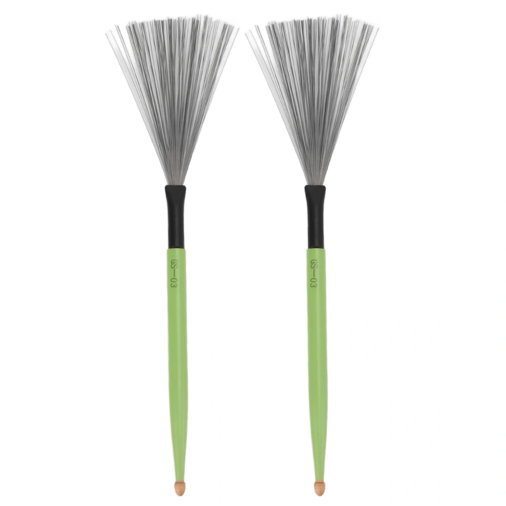 2PCS Drum Brush Double Headed Dual Purpose Maple Drumstick Rubber Steel Wire Portable Percussion Brush for Band Green