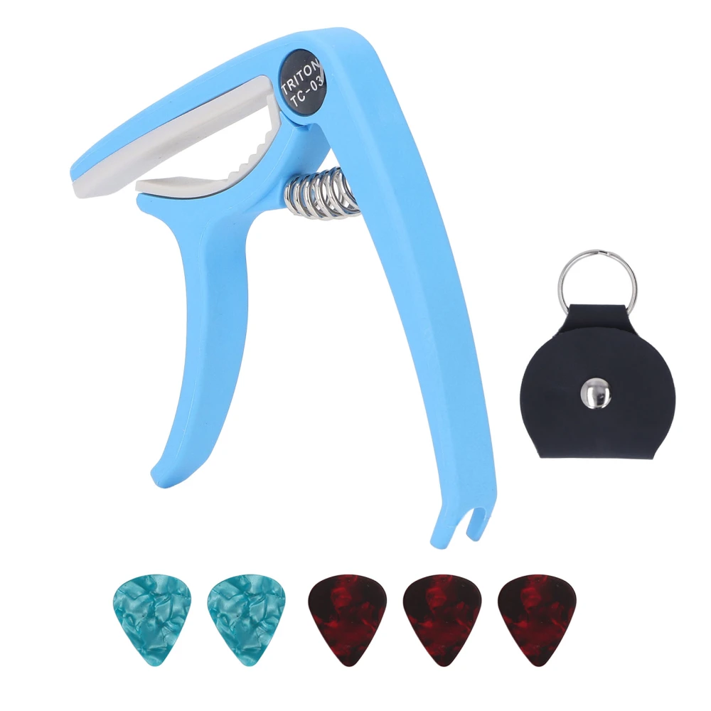 Electric Guitar Capo ABS Quick Release Ukulele Guitar Capo Set with 5PCS Guitar Picks for Mandolin Banjo Blue