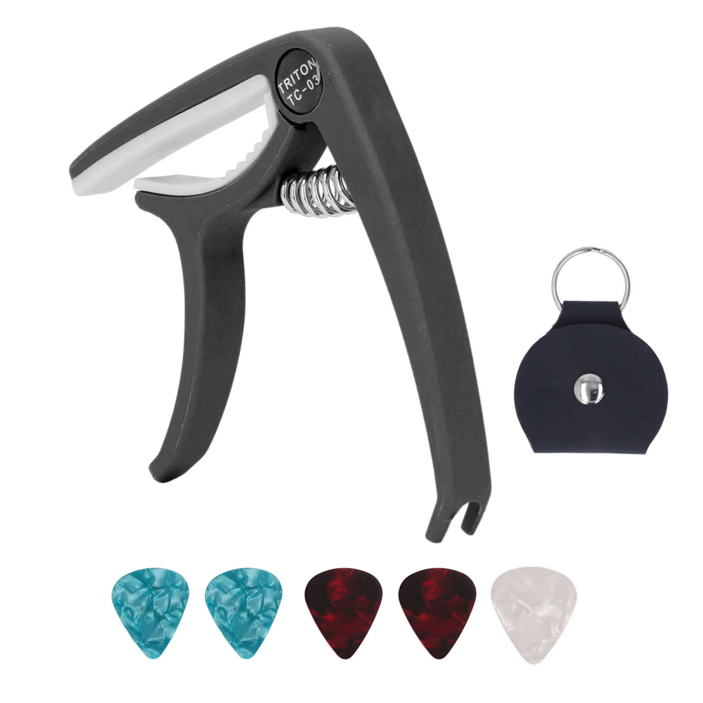 Electric Guitar Capo ABS Quick Release Ukulele Guitar Capo Set with 5PCS Guitar Picks for Mandolin Banjo Black