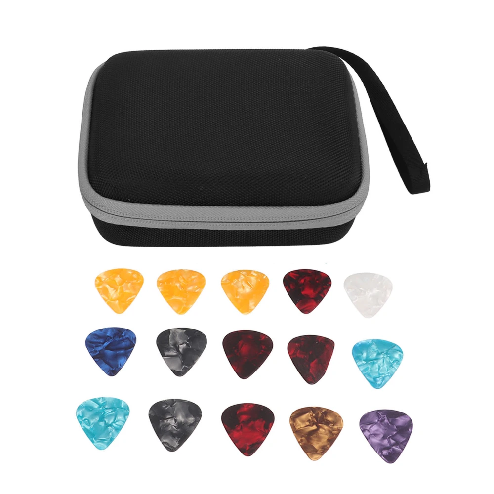 Guitar Pick Bag Set Large Space Waterproof Good Protection EVA Cloth Storage Holder Case with 15 Pcs Guitar Picks Black and Gray