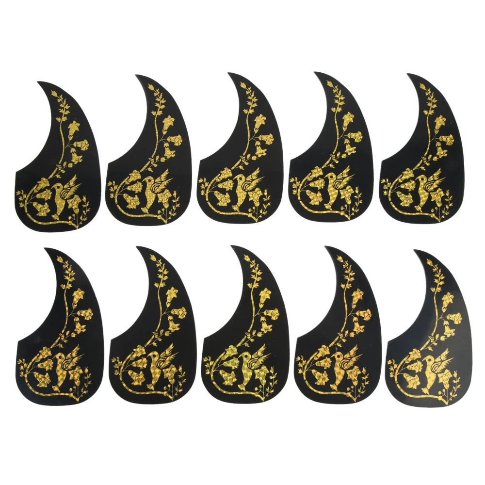 10 Pcs Acoustic Guitar Pickguard Water Shaped Morning Glory Pattern Scratch Proof Guitar Protection Pickguard Sticker Gold