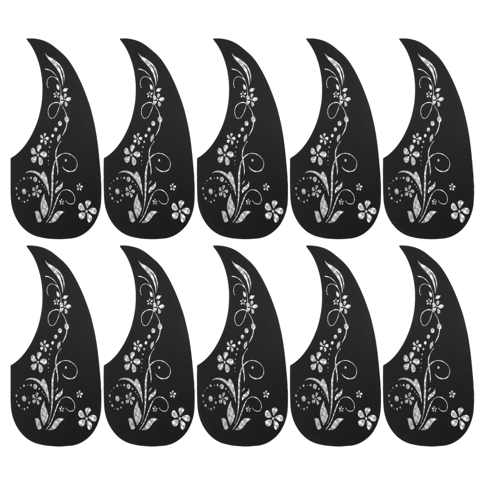 10 Pcs Acoustic Guitar Pick Guard Scratch Resistant Drop Shaped Floral Pattern Guitar Pickguard Sticker Silver