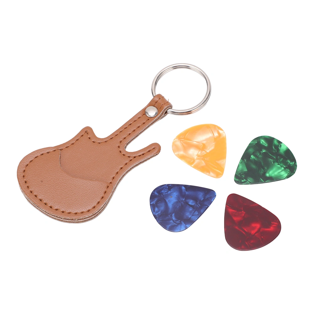 Mini Guitar Pick Storage Bag PU Material Bass Pick Holder with 4Pcs Picks Keychain Design