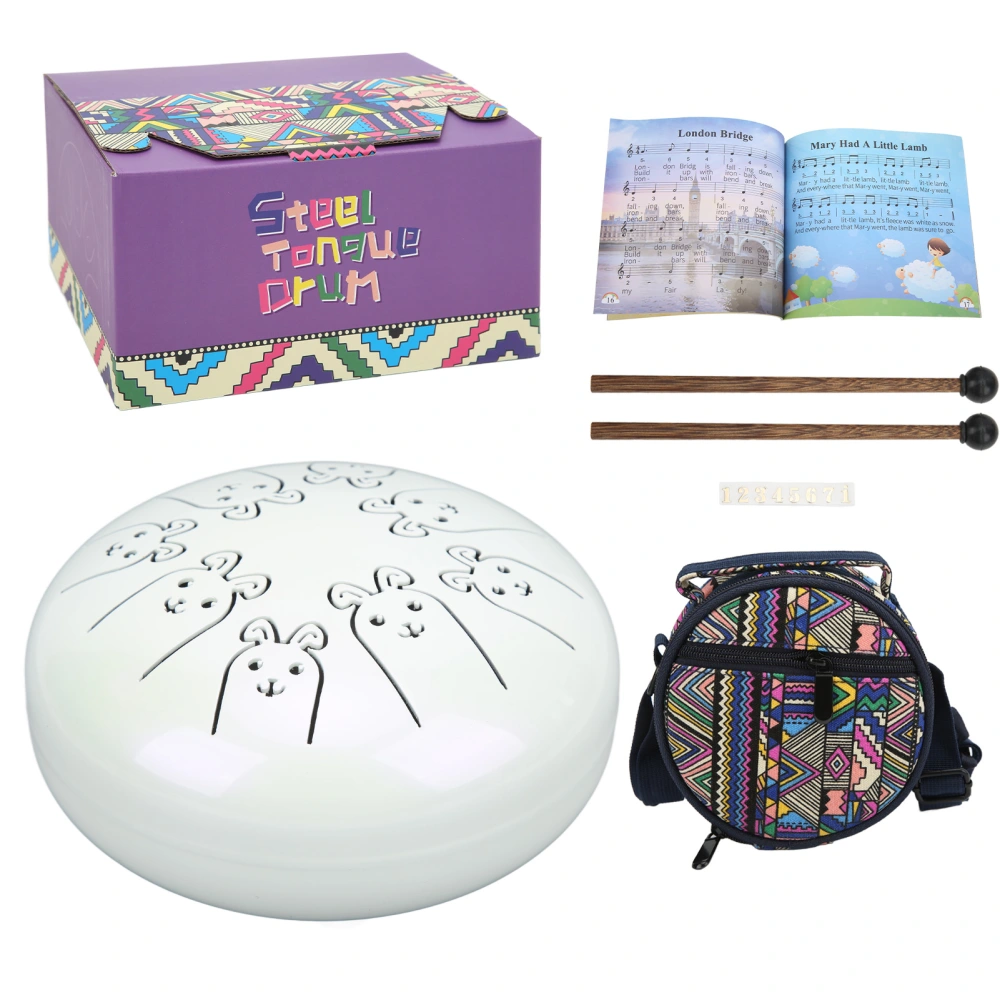Alloy Steel Tongue Drum 8 Note 5.5in Chakra Tank Ethereal Lotus Handpan White 12 Zodiac Rabbit