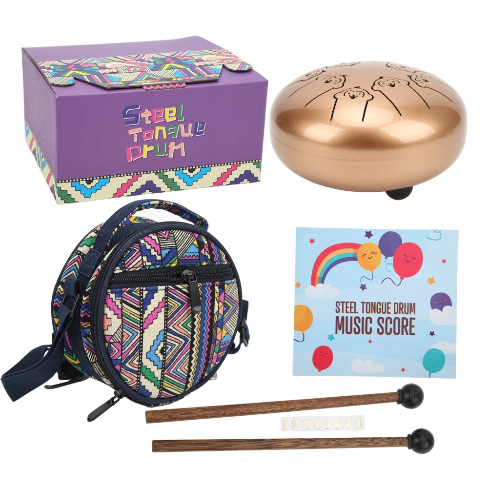 5.5in 8 Tones Tongue Drum Steel Ti Alloy Percussion Ethereal Drum with Drumstick Monkey Pattern