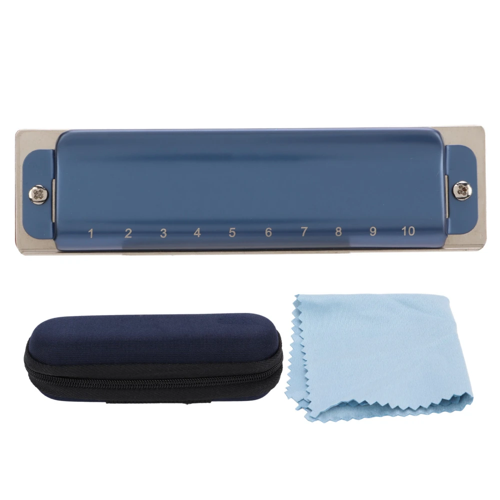 10 Hole Harmonica Metal C Key Diatonic Harmonica Mouth Organ Musical Instrument AccessoriesBlue