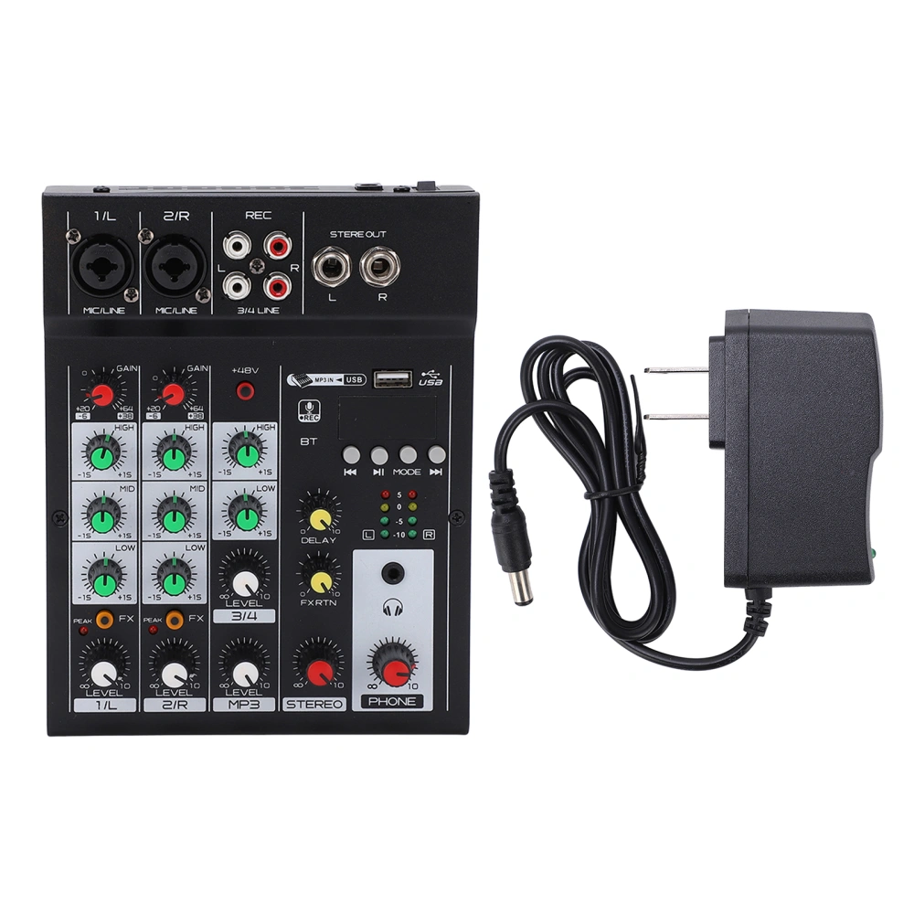 Audio Mixer 4 Channel Bluetooth USB with Reverb Effect for Home Studio US Plug 100‑240VAC