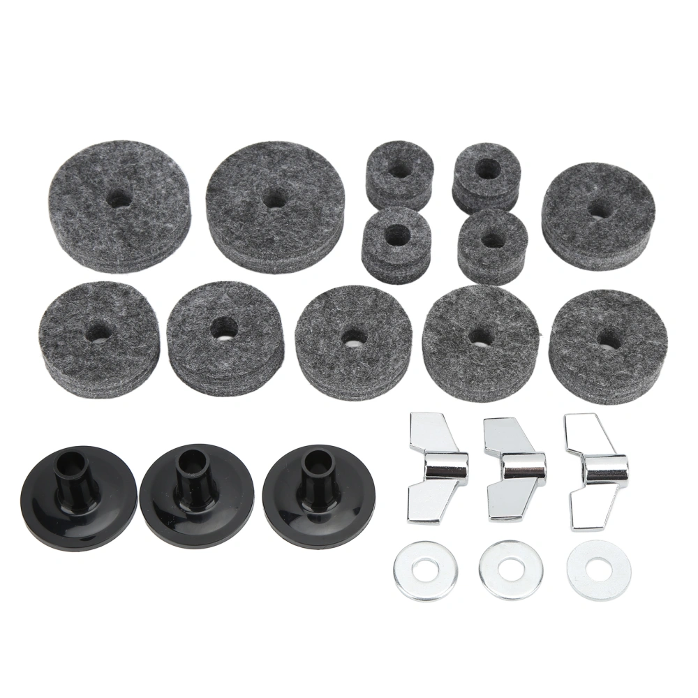 21Pcs Cymbal Replacement Accessories Felts Sleeves Wing Nuts Washers for Hi Hat Clutch CupGrey