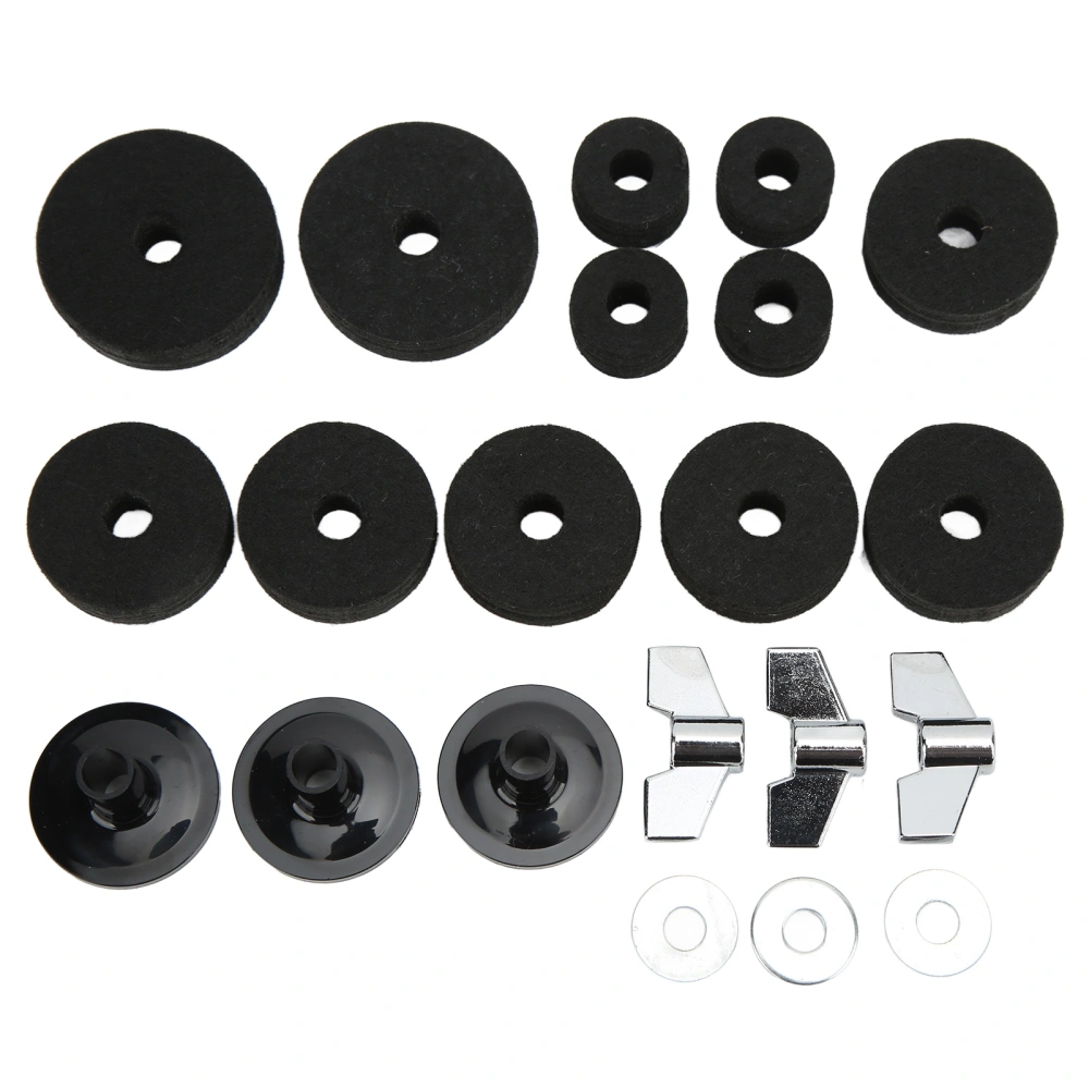 21Pcs Cymbal Replacement Accessories Felts Sleeves Wing Nuts Washers for Hi Hat Clutch CupBlack