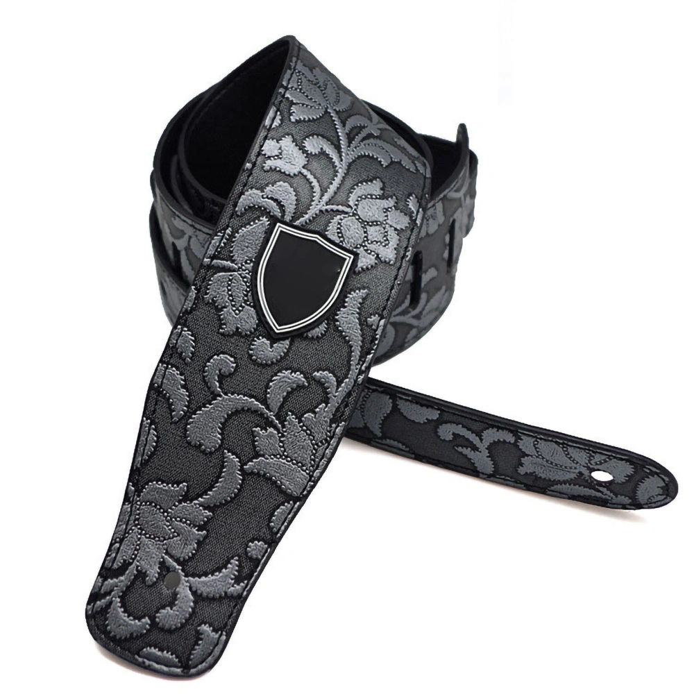 PU Leather Guitar Strap Printed Pattern Adjustable Bass Belt Stringed Instrument AccessoriesSilver