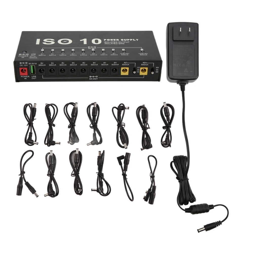 Guitar Pedal Power Supply 10 Isolated Output Multi Effect Power with 2 Adjustable VoltageUS Plug 100‑240V