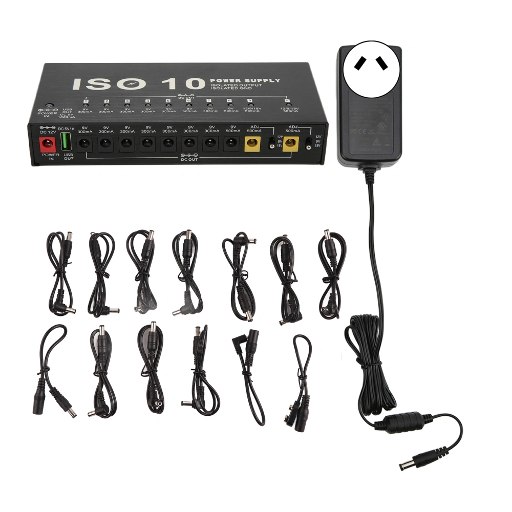 Guitar Pedal Power Supply 10 Isolated Output Multi Effect Power with 2 Adjustable VoltageAU Plug 100‑240V