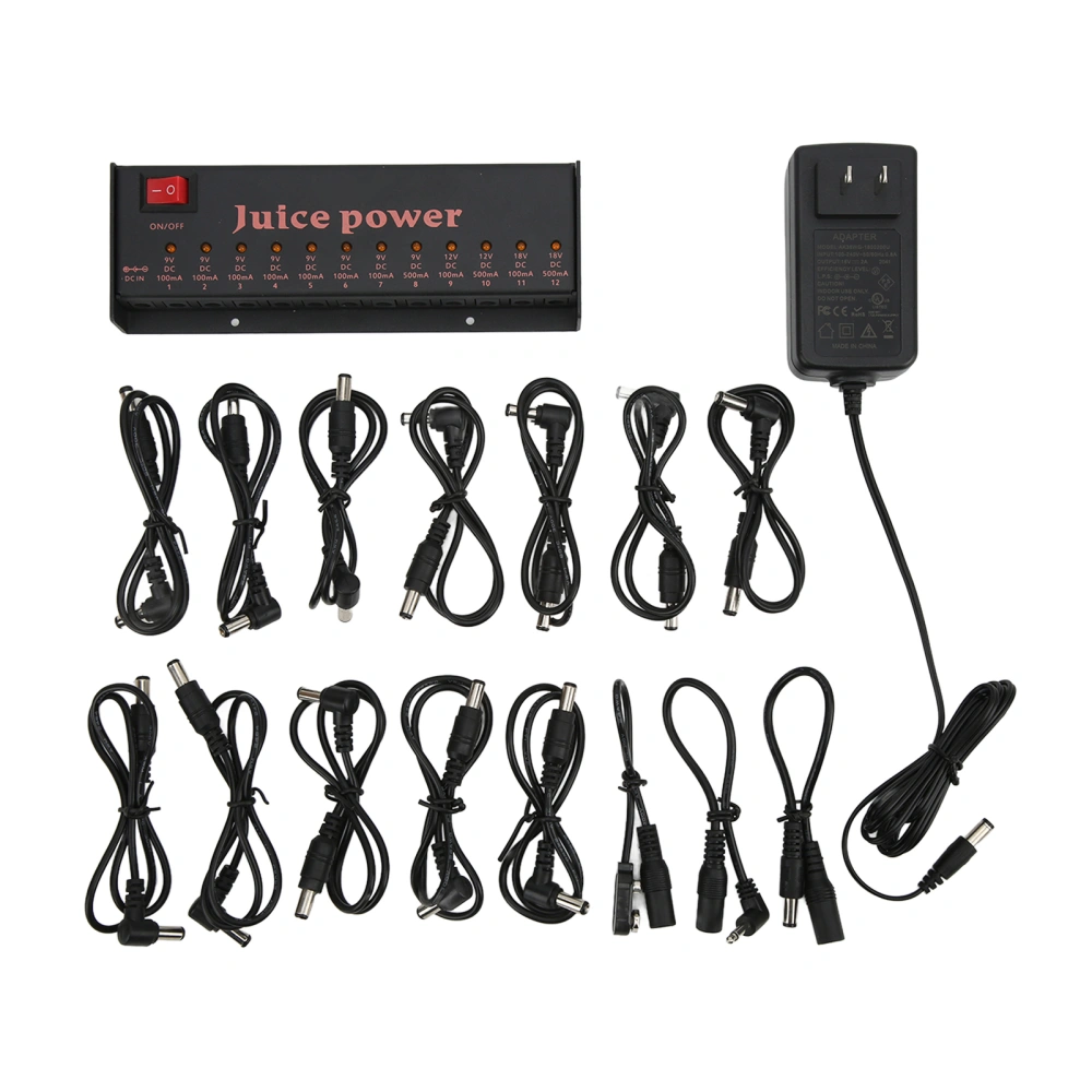 Guitar Effect Pedal Power Supply 12 Channel Isolated DC Outputs 9V 12V 18V 100mA 500mA 100‑240VUS Plug