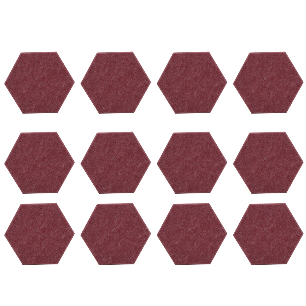 12Pcs Sound Absorption Board Hex Adhesive Acoustic Panels Wedges Wall Soundproof EnclosureDark Red