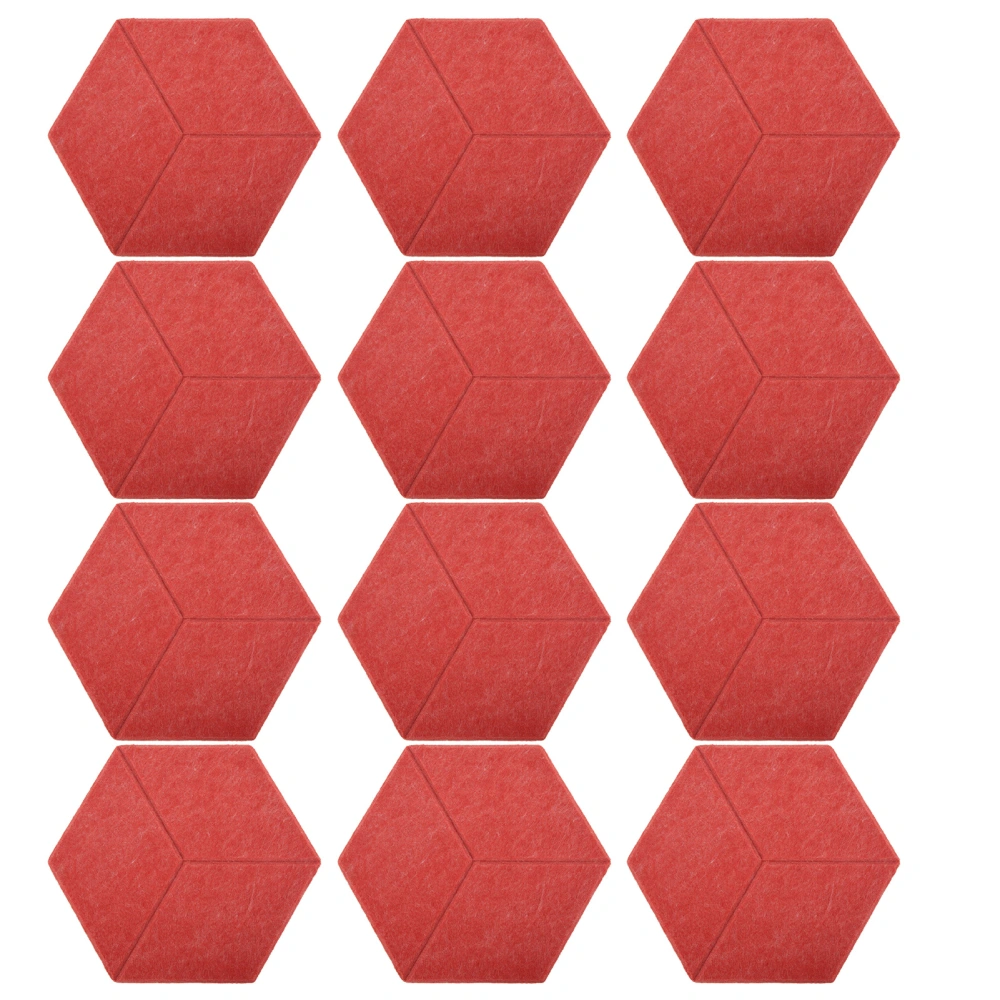12Pcs Sound Absorbing Wedges Hex Beveled Edge Acoustic Dampening Panels for Recording StudioRed