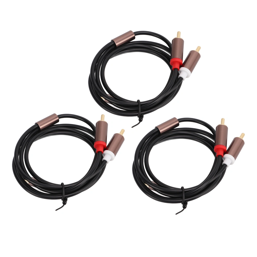 3Pcs Audio Cable 3.5mm to 2RCA Cable Oxygen Free Copper Black Aluminium Alloy Shell for Phone Tablet