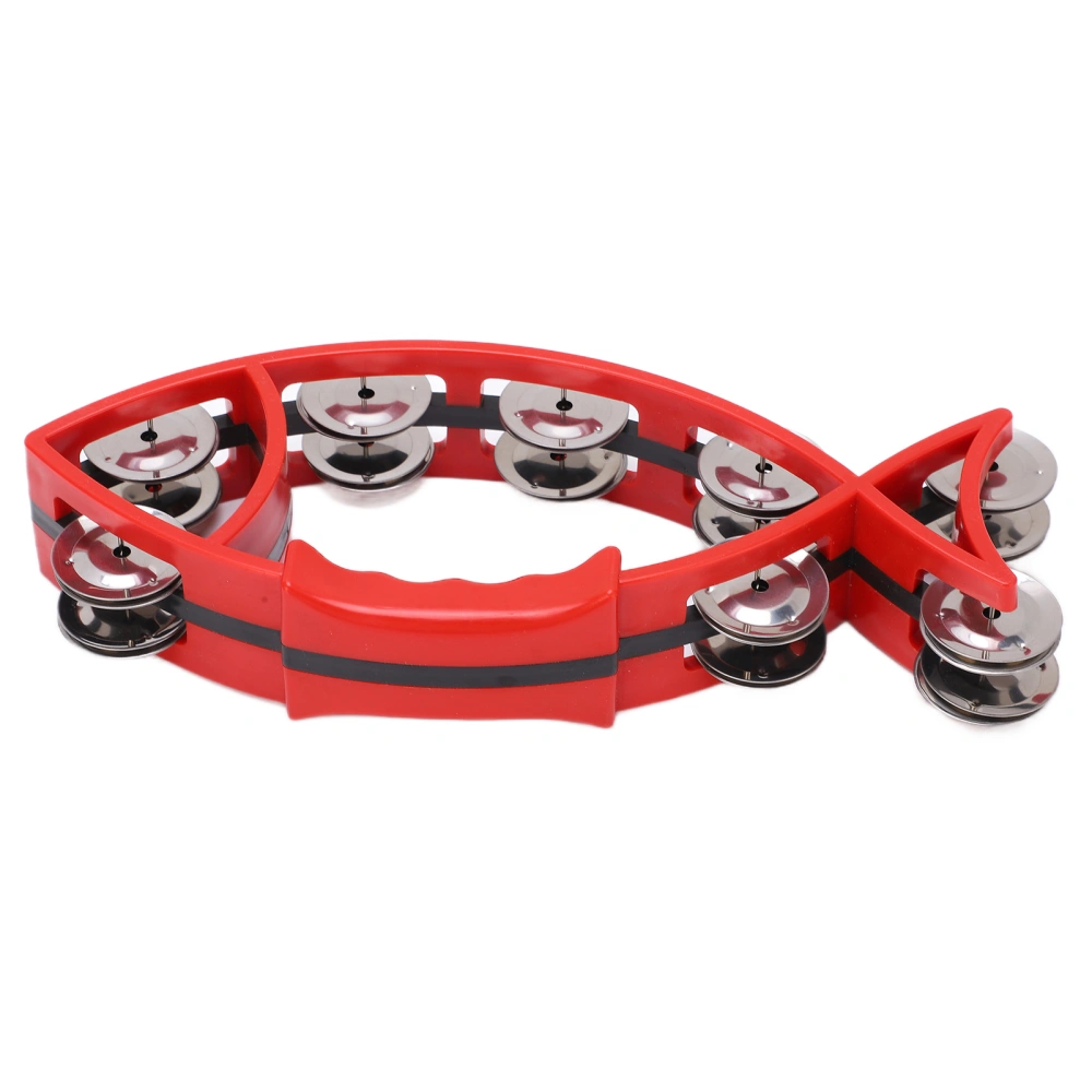 Hand Tambourine Bell Smooth Fish Shaped Double Row Tambourines Musical Rhythm Instrument for ChildrenRed