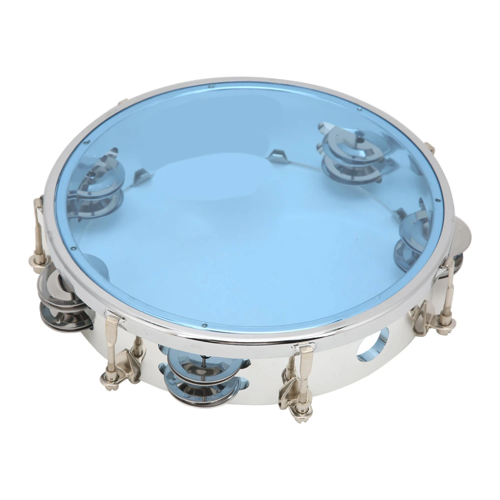 MBAT Tambourine Adjustable Tone Double Row Jingle Bells Handheld Drum Percussion Instrument 8inBlue