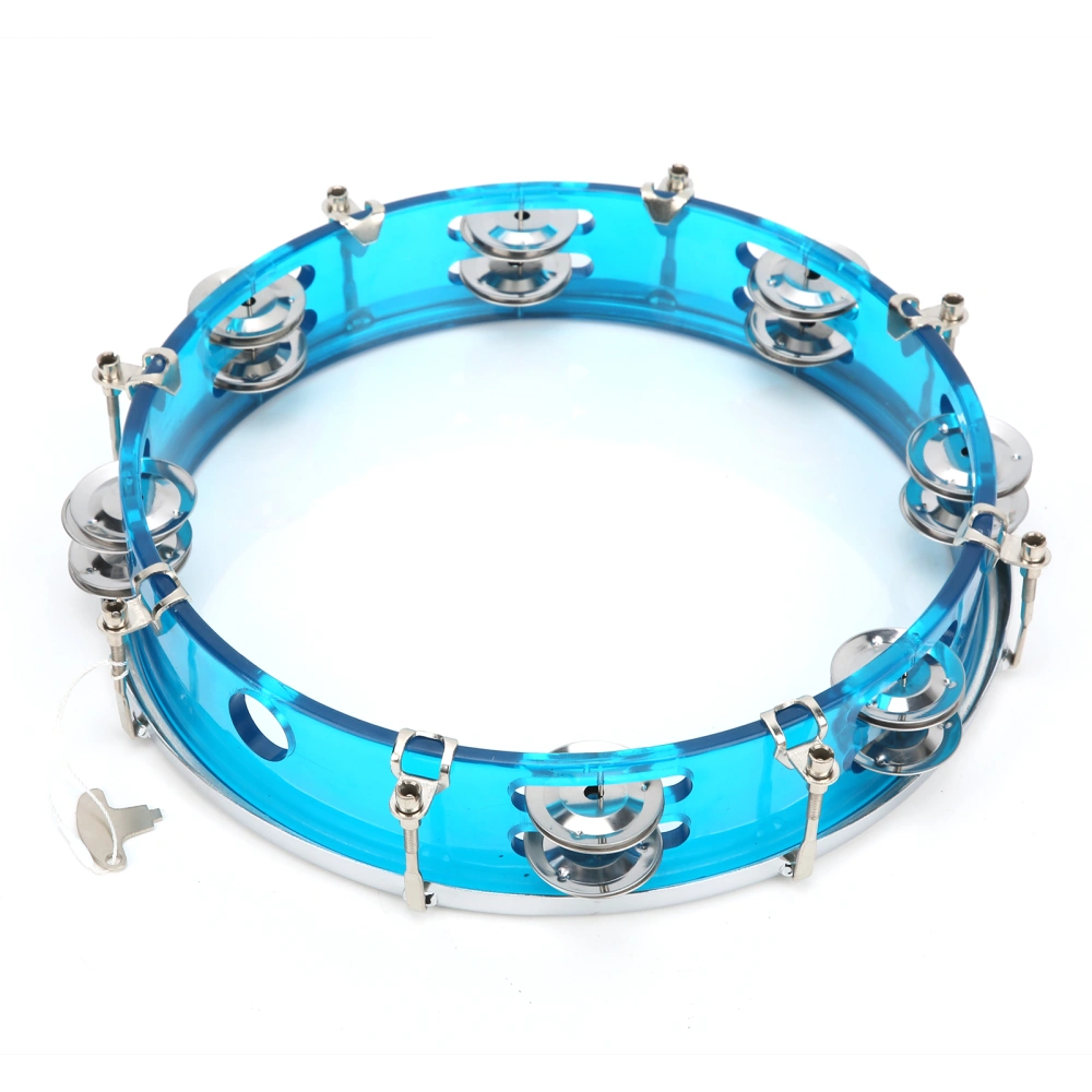 Tambourine Double Row Adjustable 10in Percussion Jingles Instrument for Party PerformanceBlue