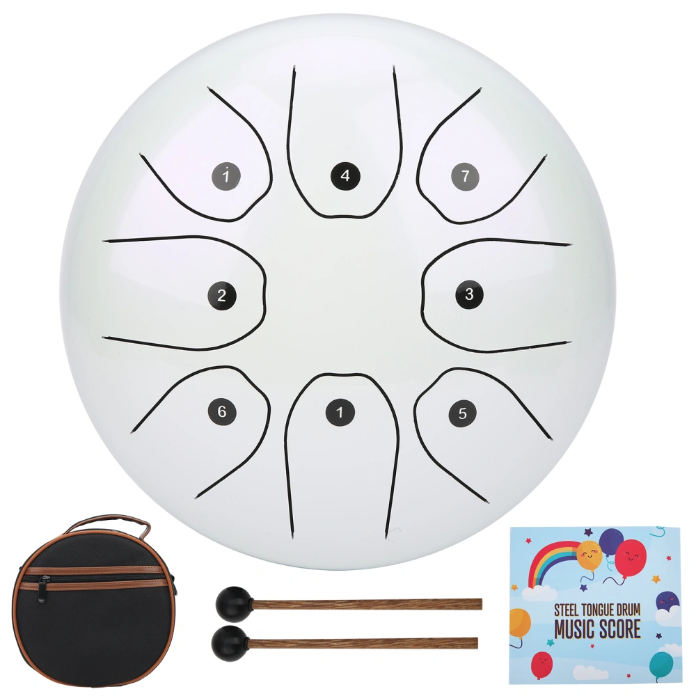 MMBAT Steel Tongue Drum C key Ethereal WorryFree Sanskrit Hand Pan Percussion Instrument 8in(Pearl White )
