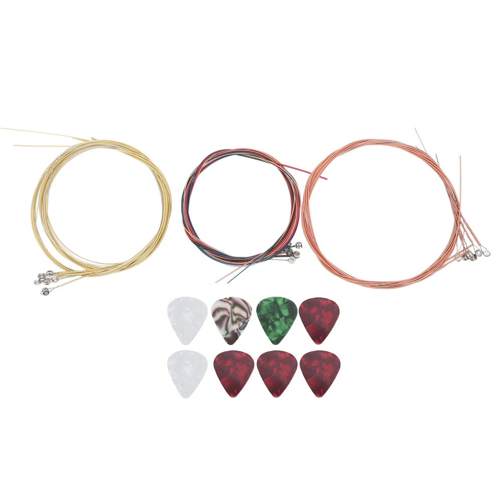 3 Set Acoustic Guitar Strings Steel Replacement 8Pcs Celluloid Picks for Performers zxs0002