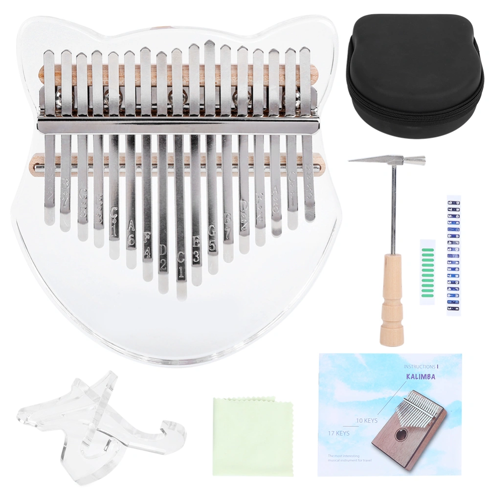 Kalimba Crystal Fox Shape Thumb Piano Kit 17 Key Beginner Music Instrument with BagTransparent