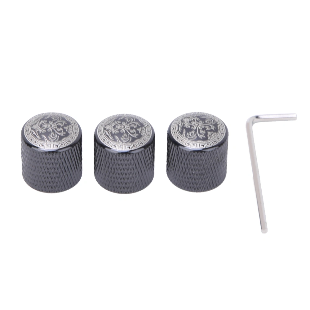 3 Pcs Black Knob Engraved Pattern Metal Rotation Dome Knob Replacement Part