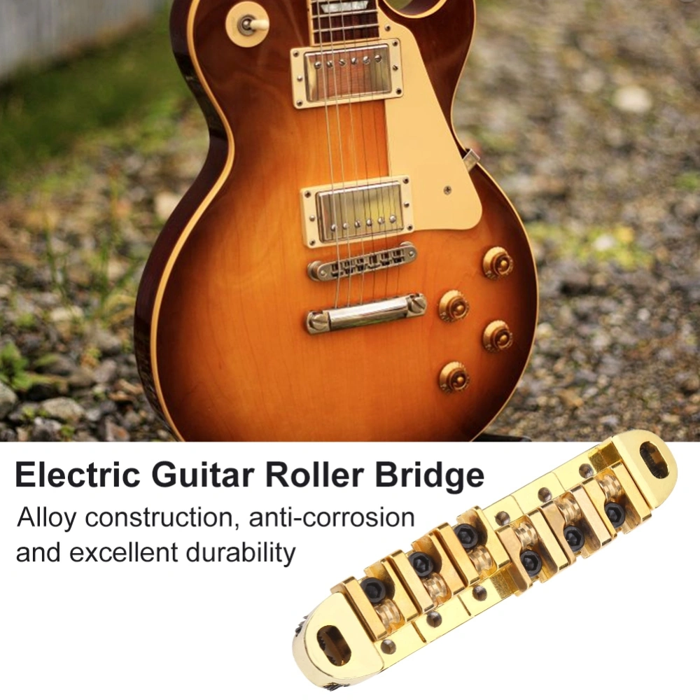 1 Set Alloy Roller Saddle Bridge Replacement Part for LP Style 6-String Electric Guitar(Gold)