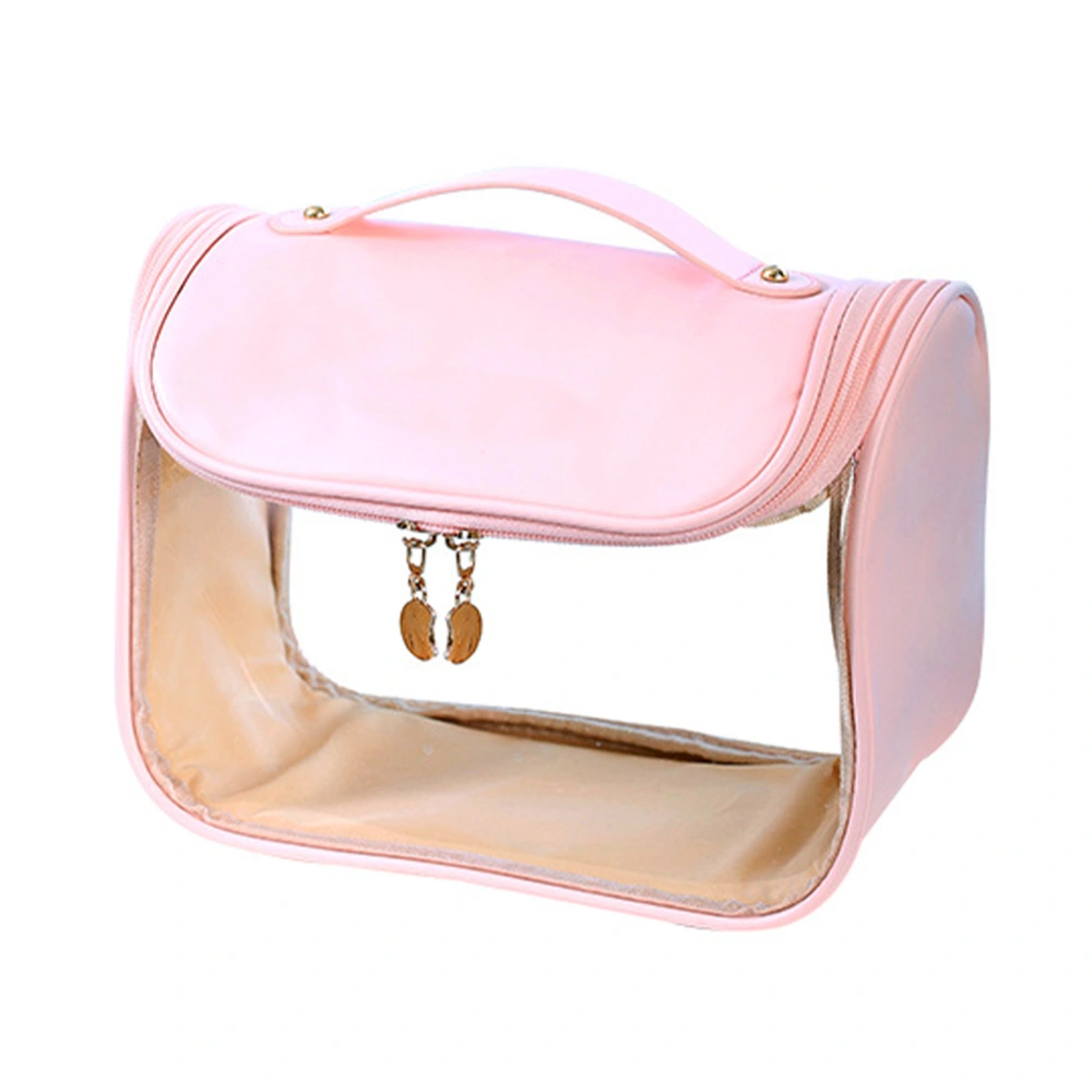 Clear Toiletry Bag Stylish Waterproof Zipper Closure Clear Makeup Bag with Carrying Handle Portable Clear Storage Bags