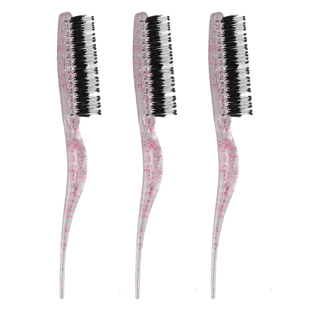 3pcs Rat Tail Brush Combs 3 Rows Nylon Brush Hair Teasing Styling Brush for Hair Parting Glitter Red