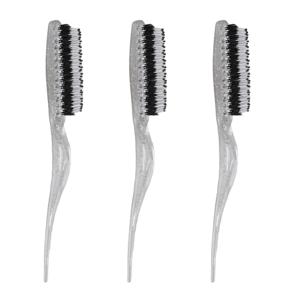 3pcs Rat Tail Brush Combs 3 Rows Nylon Brush Hair Teasing Styling Brush for Hair Parting Glitter Silver