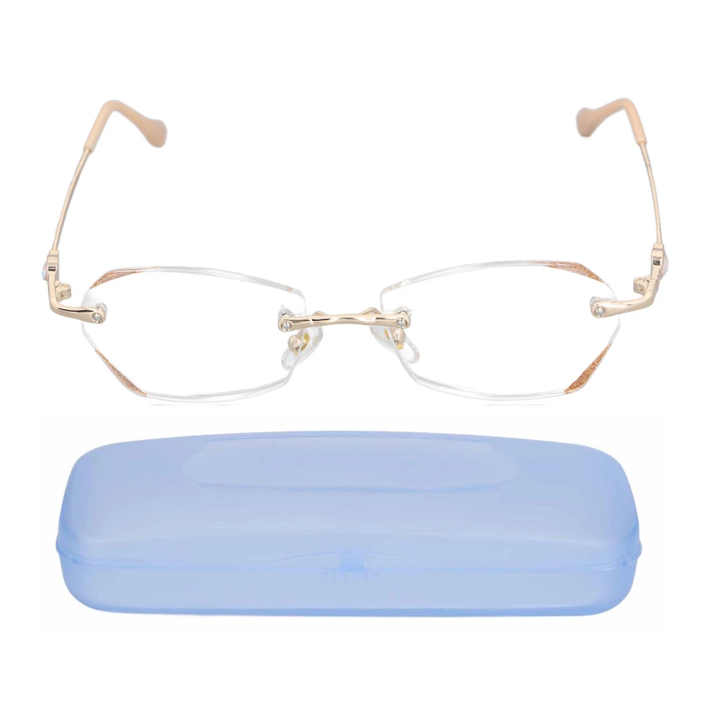 Anti Blue Ray Reading Glasses for Women Glitter Frameless 6 Layer Coating Computer Glasses with Storage Box +150 Gold Frame