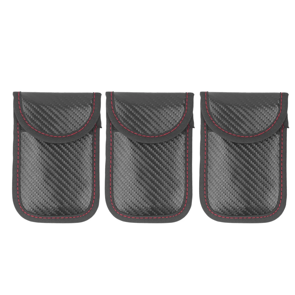 3pcs Key Fob Signal Blocker Case Signal Blocking Anti Theft Radiation Carbon Fiber Shielding Pouch