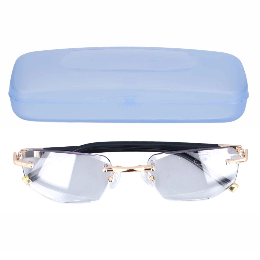 Elderly Presbyopic Glasses Blue Light Blocking Progressive Multifocus Rimless Men Glasses for Newspaper Book Reading +100 Gold Frame