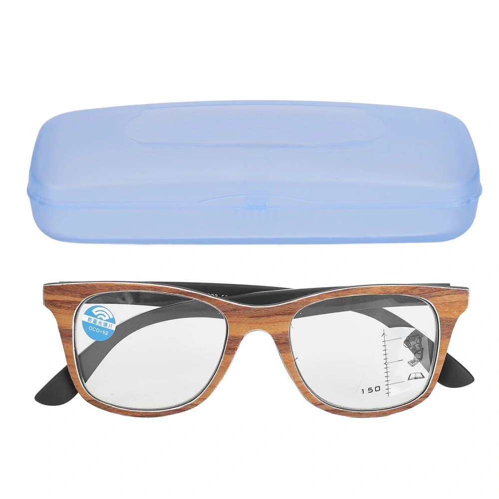 Reading Glasses Vintage Style Progressive Photochromic Multifocus Eyeglasses Dual Use Computer Glasses for Elderly +250 Brown Wood Grain Frame