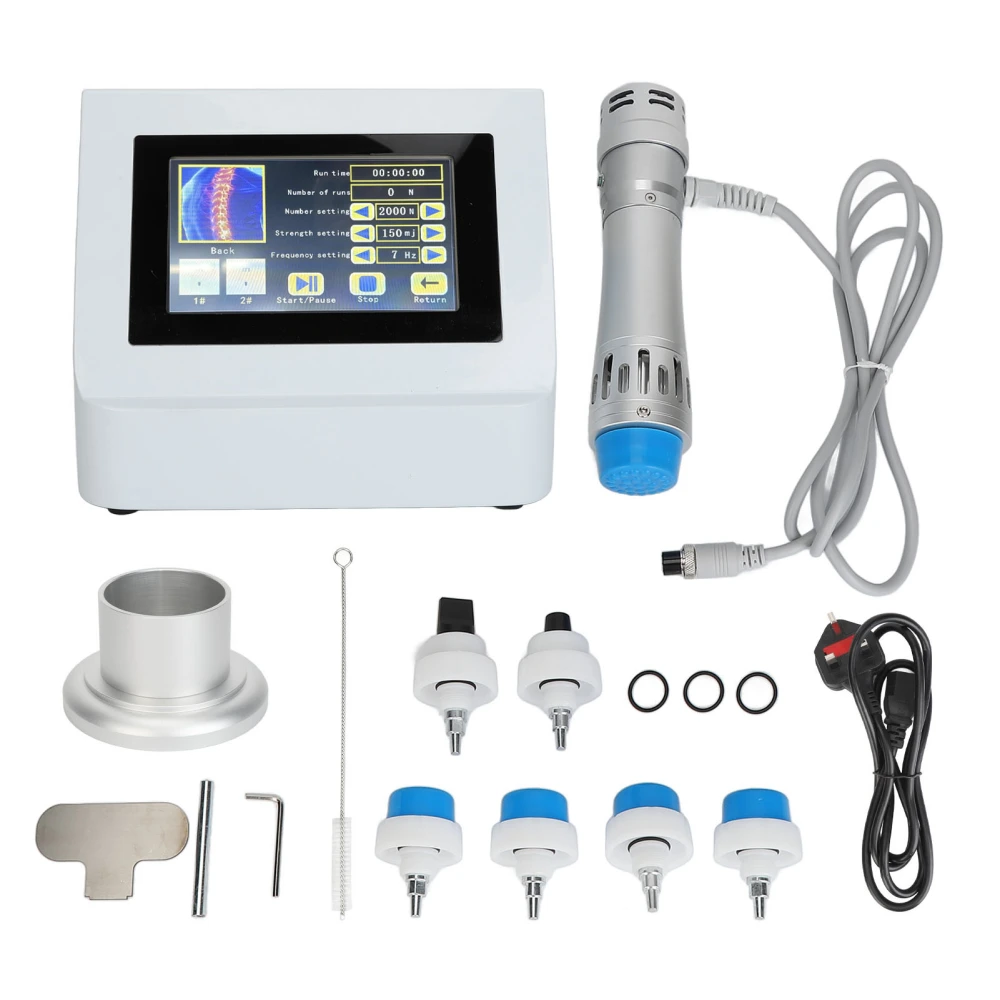 Electromagnetic Extracorporal Shock Wave Machine Soreness Relief ESWT Radial Machine with Handle Base 7 Heads Silver Handle