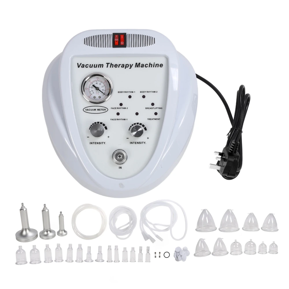 Electric Vacuum Cupping Treating Machine Bust Care Buttock Lift Negative Pressure Vibration Cupping Scraping Body Shape Massager with 24pcs Cups 220V GB Plug
