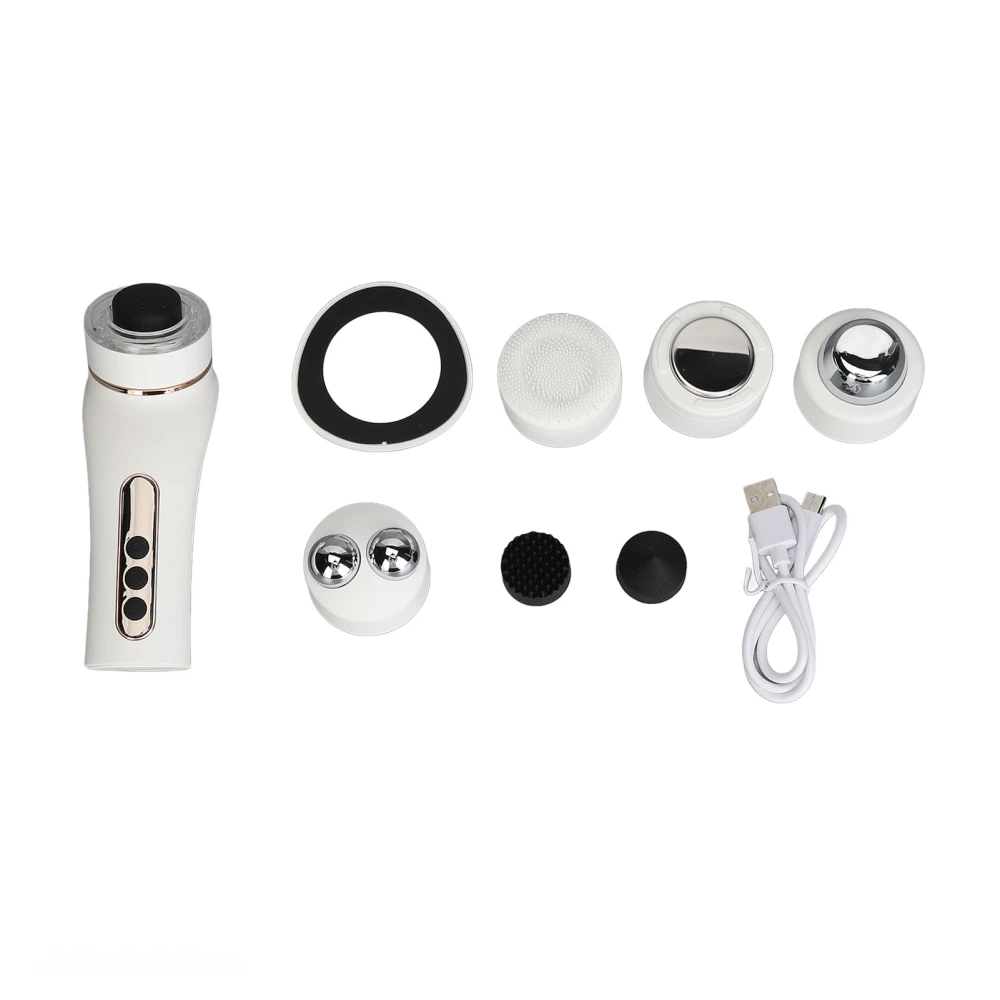 Facial Beauty Device Microcurrent Red Blue LED Vibration Hot Cold Compress Deep Cleansing Skin Lifting Device with 6 Replacement Heads