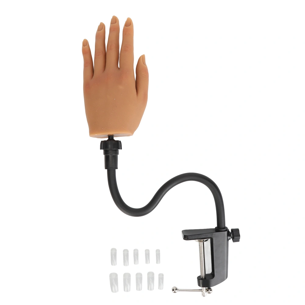 Nail Art Practice Hand Bendable Joints Nail Tips Silicone Nail Training Hand with Desktop Clip for Beginners Left Hand