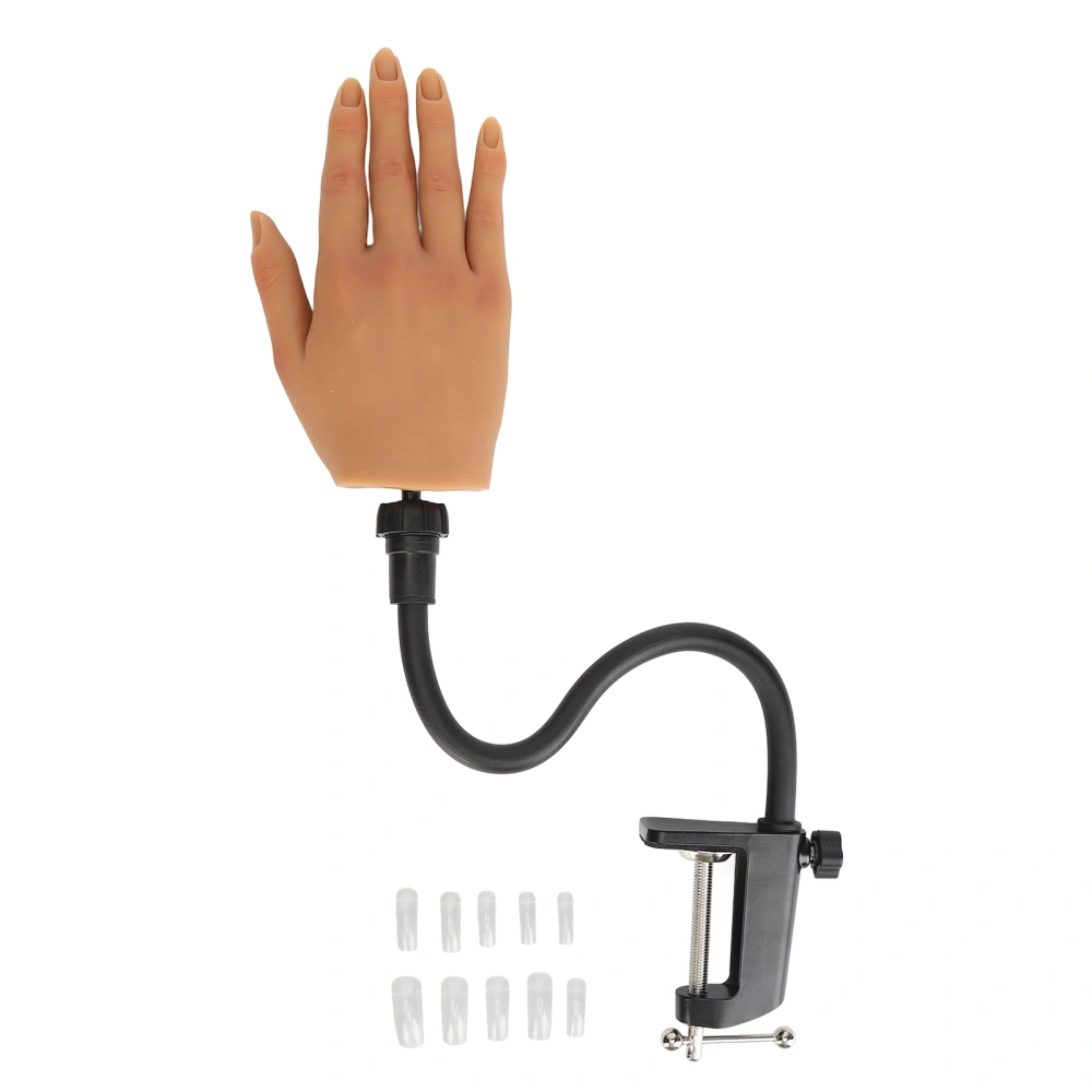 Nail Art Practice Hand Bendable Joints Nail Tips Silicone Nail Training Hand with Desktop Clip for Beginners Right Hand