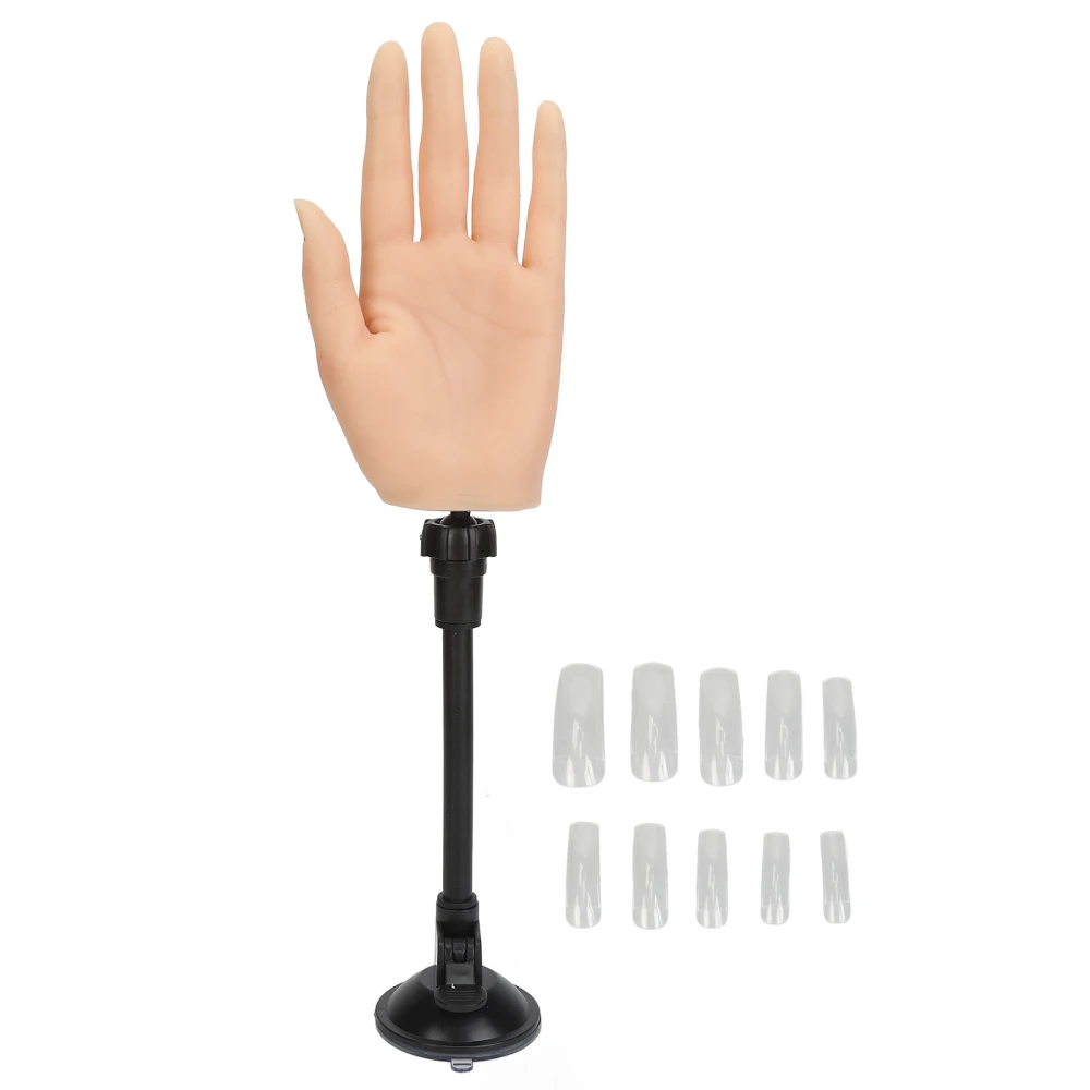 Nail Practice Hand for Acrylic Nails with Suction Bracket Refill Nail Tips Moveable Silicone Mannequin Hand Left Hand