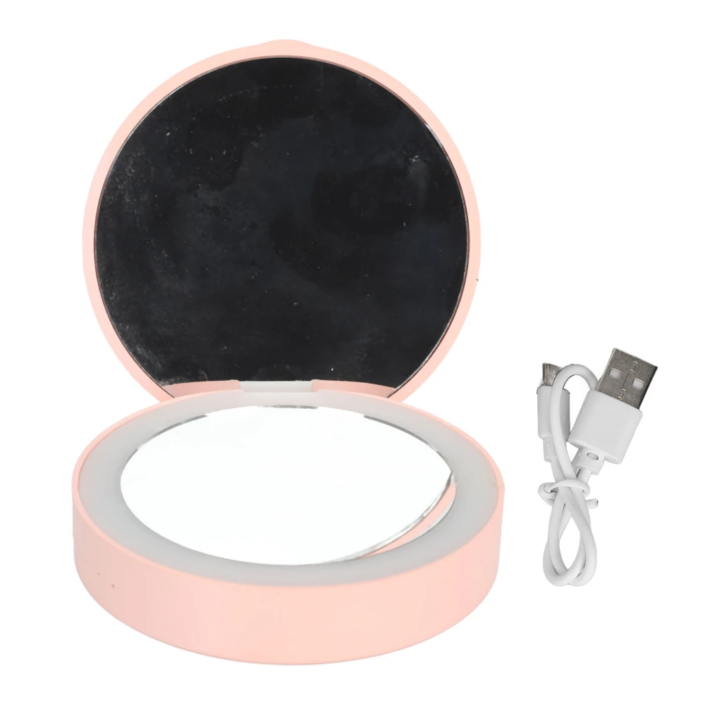 Lighted Compact Mirror Rechargeable Folding Purse Pocket Size Mini Portable for Travel Vanity Makeup Pink